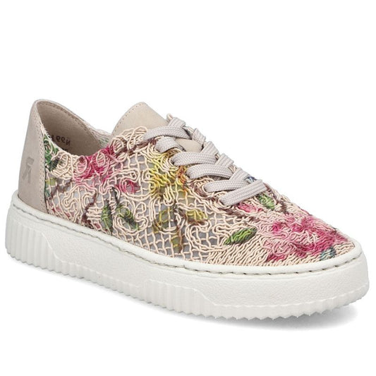Women's openwork shoes with flowers, beige, Rieker N9919-91 Rieker
