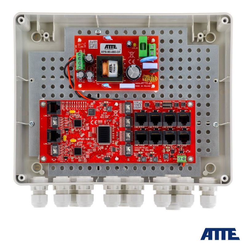 8-PORT EXTERNAL POE SWITCH FOR 8 IP CAMERAS ATTE IP-8-20-L2 Komunikacja i łączność/Switch-e Your Sports Performance