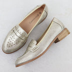 Women's openwork loafers, metallic gold, Potocki 12581 Footwear Your Sports Performance