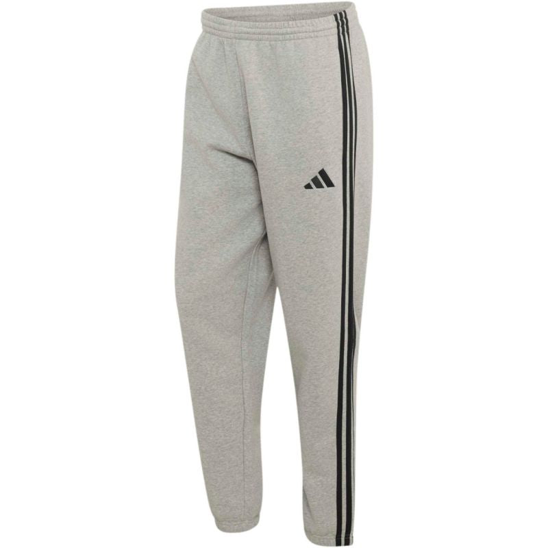 Men's adidas Essentials 3-Stripes Fleece Tapered Cuffed Pants Gray KY4127