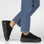 Women's leather sneakers on a platform with flowers, suede, black Filippo DP8113