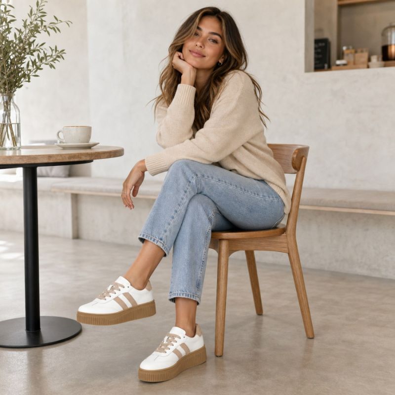 Women's leather suede platform shoes, white Filippo DP6776