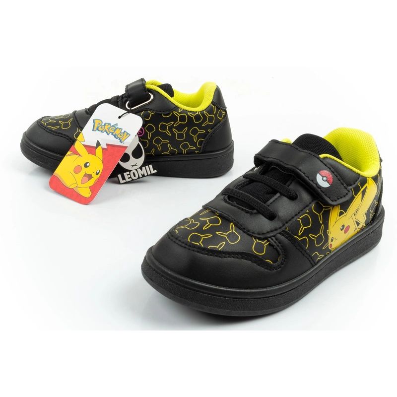Leomil children's sports shoes Pokemon sneakers lightweight with velcro black