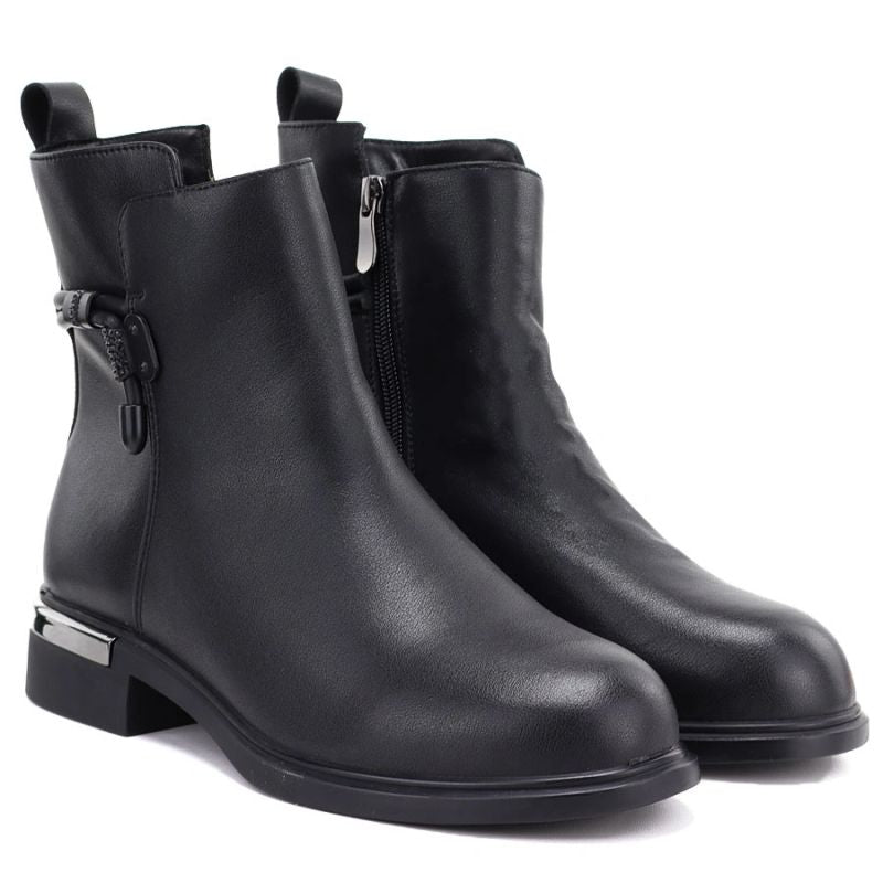 Women's black leather ankle boots D&A S.Barski MK62-7025