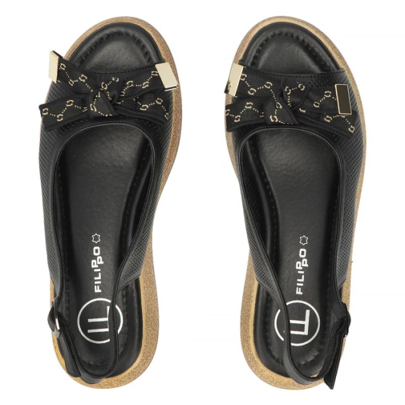 Women's leather wedge sandals with openwork black Filippo DS7582