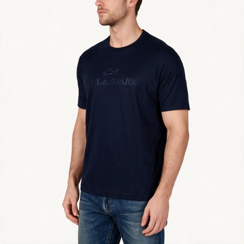 Paul&Shark Men's Cotton and Lyocell T-shirt Navy Blue 26411007-13