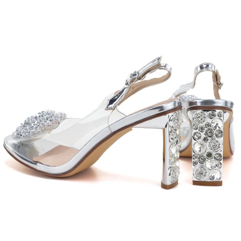 Transparent Heeled Sandals, Silver D&A MR62-9077