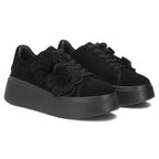 Women's leather sneakers on a platform with flowers, suede, black Filippo DP8113
