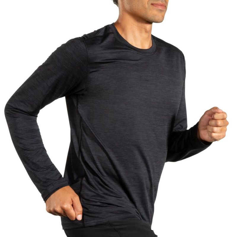 Men's Luxe Long Sleeve Running T-shirt, Black Import z Brooks/Brooks/Koszulki Your Sports Performance