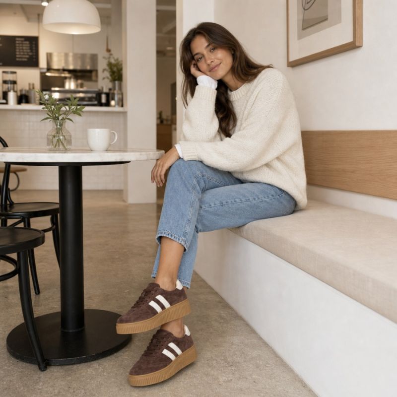 Women's brown leather and suede platform shoes Filippo DP6776