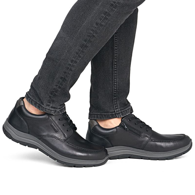 Men's comfortable leather shoes, width H, black, Rieker 03607-24