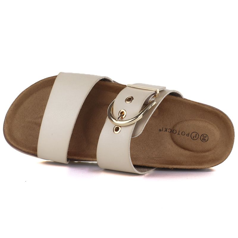 Women's beige flip-flops with buckle Potocki 54325 Potocki