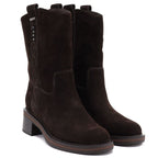 Women's leather ankle boots, cowboy boots, suede, chocolate, Big Star UU274607