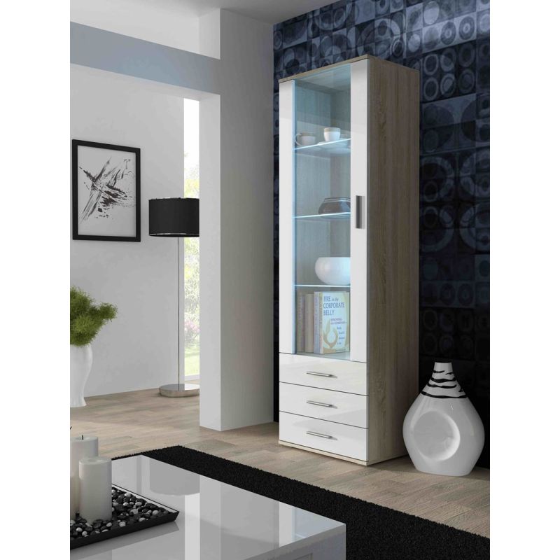 SOHO S1 display cabinet, Sonoma oak/gloss white Bufety i witryny/Bufety i witryny na drewnianej podstawie Your Sports Performance