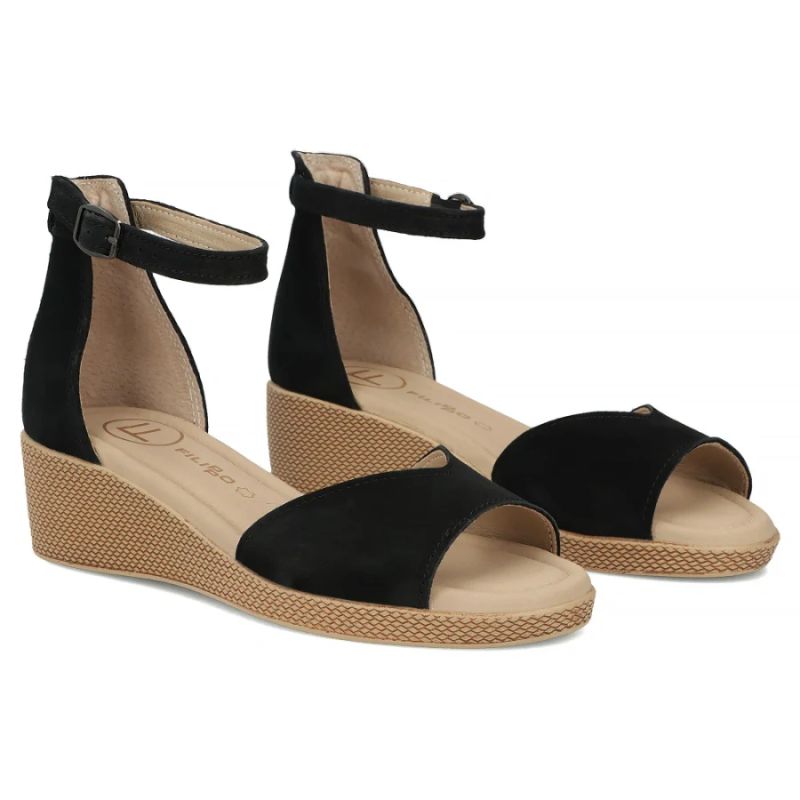 Women's leather wedge sandals, black, Filippo DS7635 Filippo