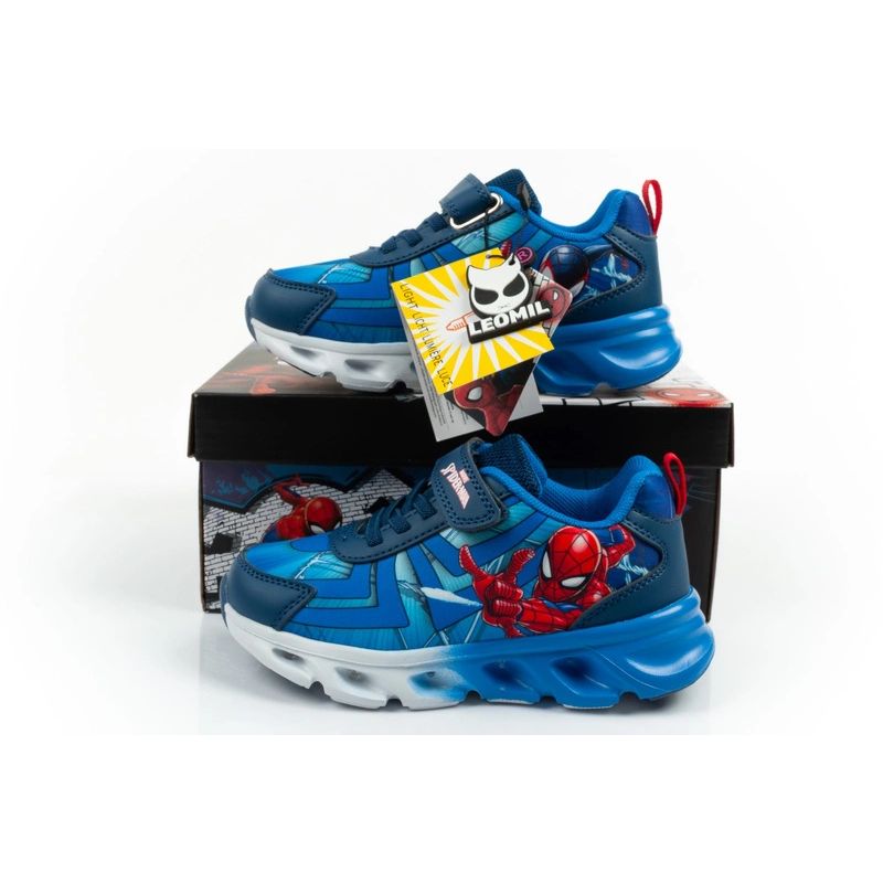 Leomil children's sports shoes Spiderman sneakers lightweight with velcro LED blue Leomil