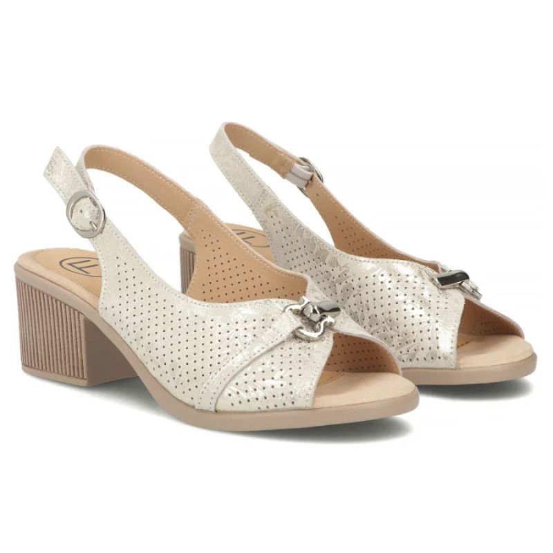 Women's leather sandals on a block, gold Filippo DS7645 Filippo