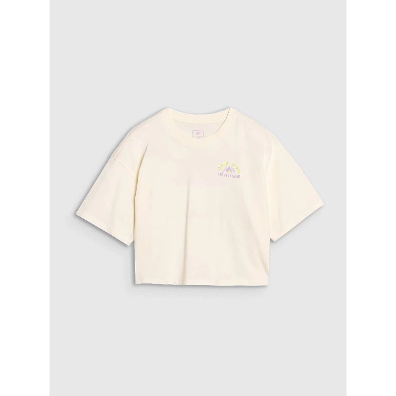 Oversized crop top t-shirt with print for girls 4F 4FJWSS25TTSHF1868-11S *Kategoria tymczasowa Your Sports Performance