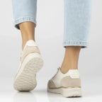 Women's leather sneakers with openwork wedges, beige Filippo DP7605 Filippo
