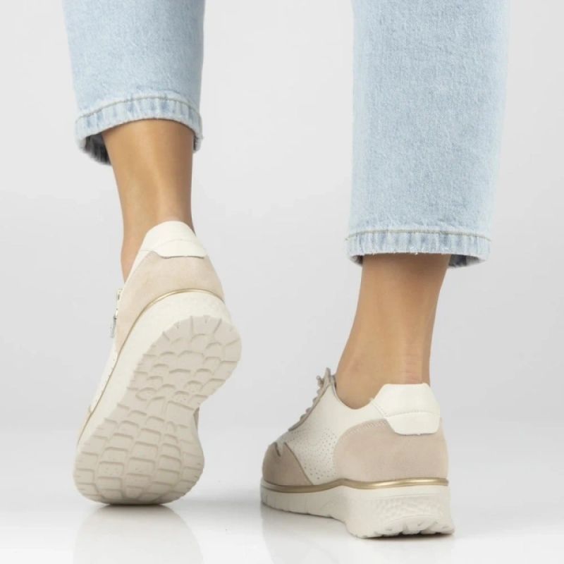 Women's leather sneakers with openwork wedges, beige Filippo DP7605 Filippo