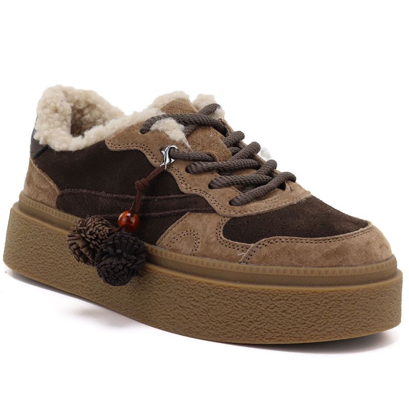 Brown and beige insulated leather platform shoes Kobbo 79665