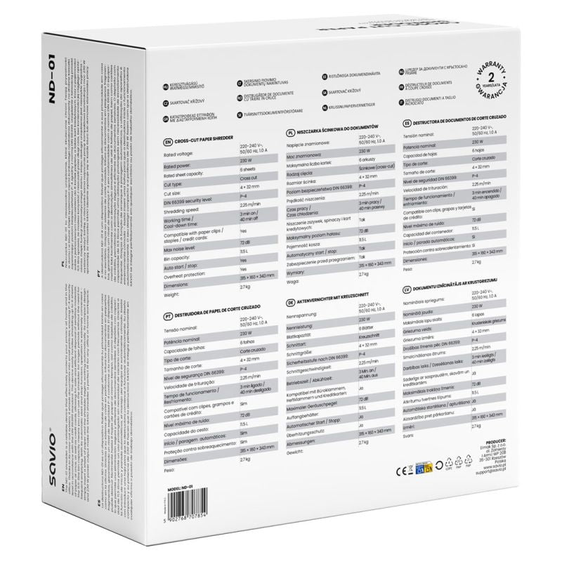 SAVIO ND-01 SHREDDER FOR DOCUMENTS Urządzenia biurowe/Niszczarki Your Sports Performance