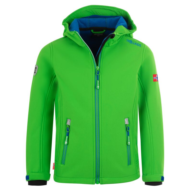 TrollKids Kids Trollfjord Jacket bright green/med blue windproof softshell jacket (161-304) In preparation Your Sports Performance