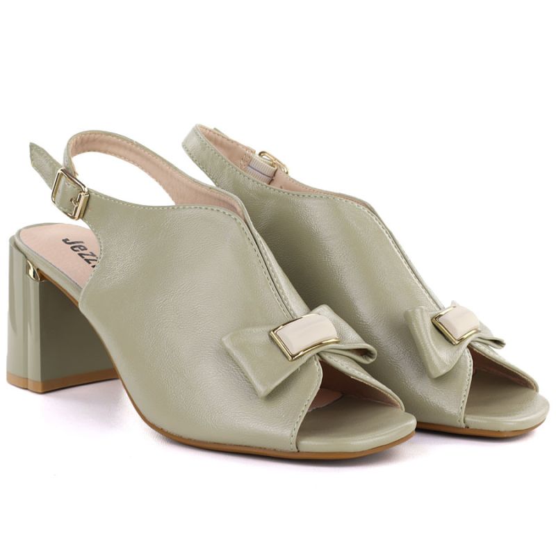 Women's sandals with a bow, olive green, Jezzi RMR25112-3 Jezzi