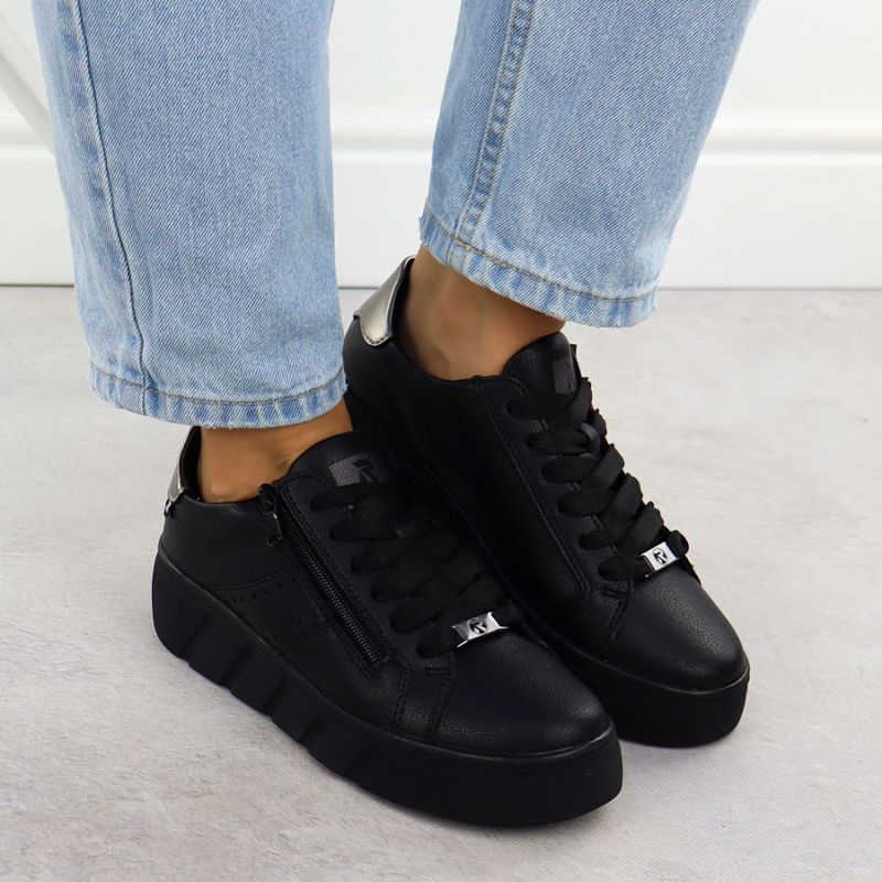 Rieker W2605-02 women's leather platform shoes in black Footwear Your Sports Performance