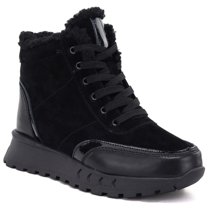 Black women’s leather platform ankle boots Jezzi 26BT17-488