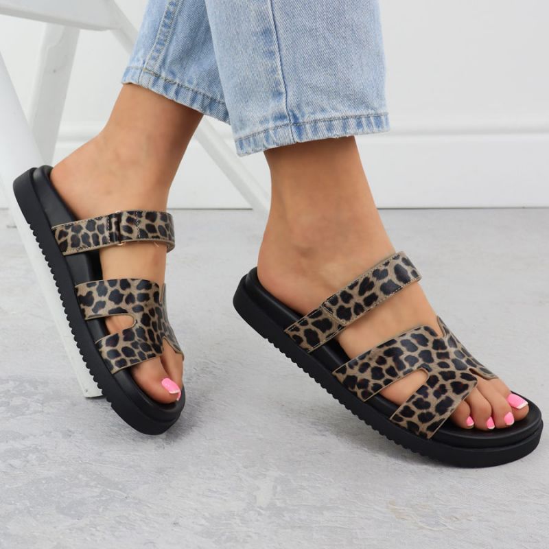 Women's beige leopard print flip-flops Vinceza 17401 Footwear Your Sports Performance
