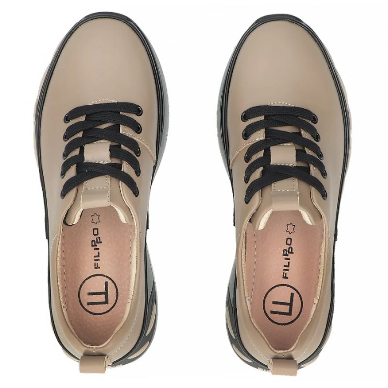 Women's leather sneakers on a taupe platform Filippo DP8006