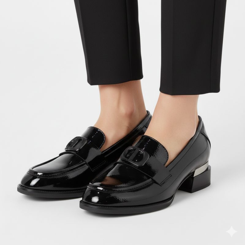 Women's patent leather shoes with a decorative heel, black Vinceza 58638 To be categorized Your Sports Performance