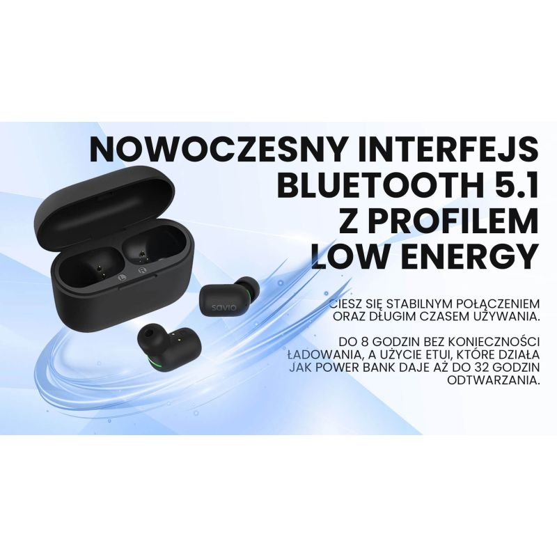SAVIO WIRELESS BLUETOOTH 5.1 IPX5 HEADPHONES TWS-09 In preparation Your Sports Performance