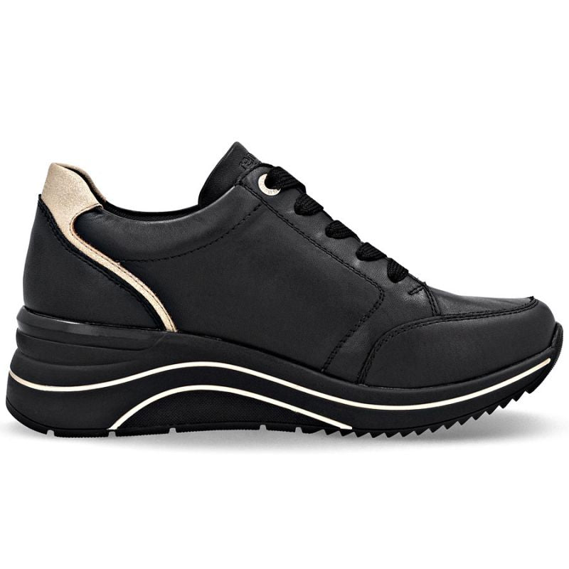 Women's leather wedge sneakers black Remonte Rieker D0T03-03