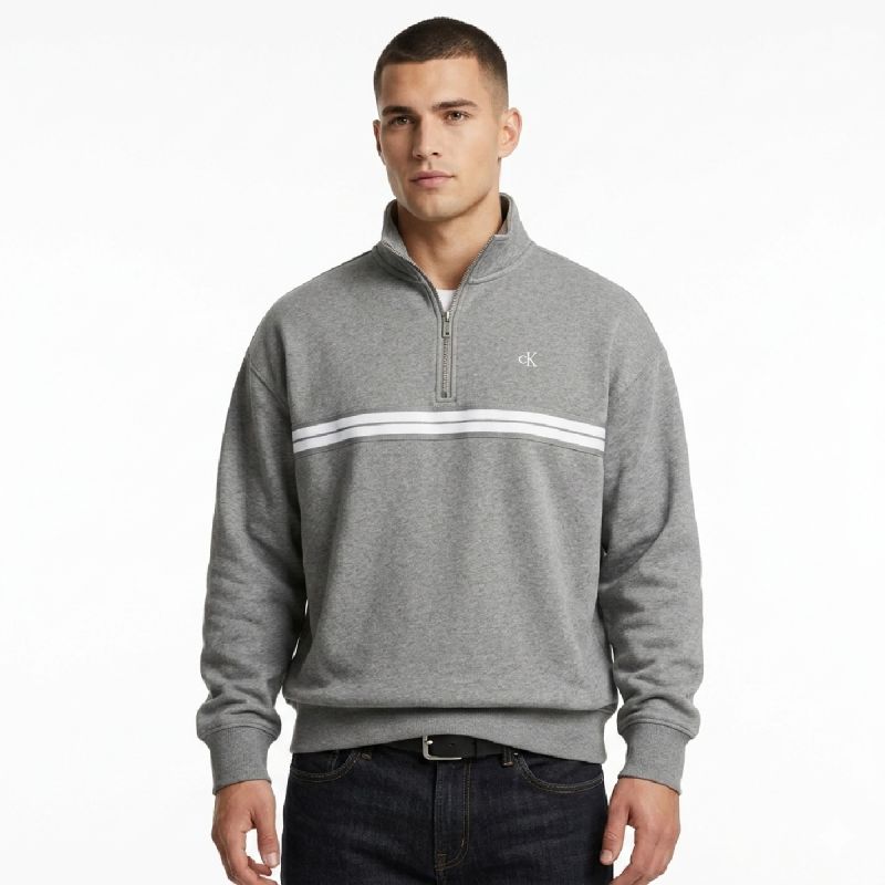 Calvin Klein Zip Fleece Hoodie Logo Tape Grey Heather - LZ04RE285G-P7E