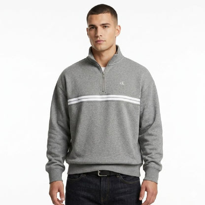 Calvin Klein Zip Fleece Hoodie Logo Tape Grey Heather - LZ04RE285G-P7E