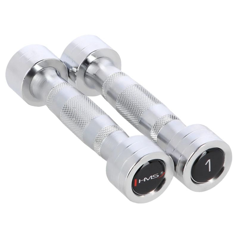 Set of chrome HMS dumbbells