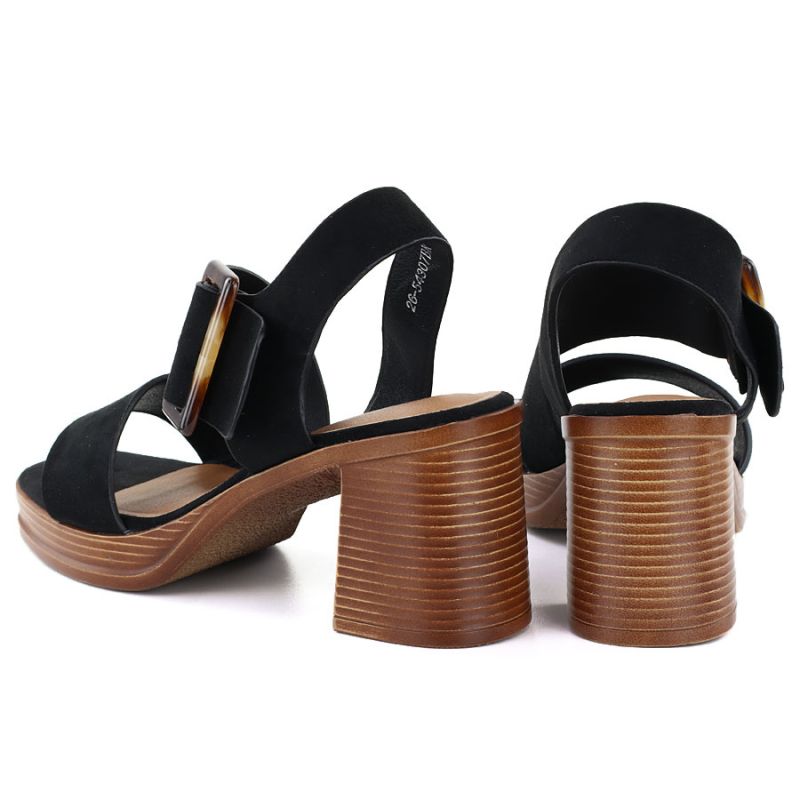 Women's suede sandals with a block heel, black, Potocki 54307 To be categorized Your Sports Performance