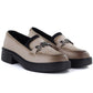 Women's leather loafers with thick soles, beige Vinceza 39985 Vinceza