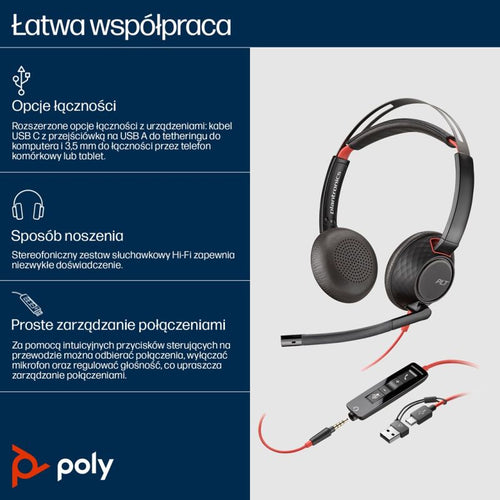 POLY Blackwire 5220 8X231AA Over-Ear Headphones Akcesoria GSM/Słuchawki przewodowe Your Sports Performance