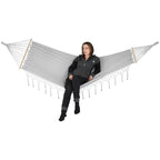 GARDEN HAMMOCK FOR 2 PEOPLE 200X150CM WITH SPREADER BAR AND FRINGE MIAMI GRAY Home and Garden/Garden Your Sports Performance