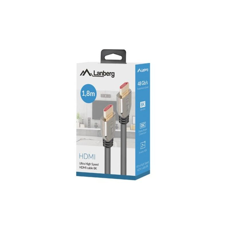 LANBERG HDMI CABLE M/M V2.1 1.8M 8K 60HZ CA-HDMI-30CU-0018-BK Kable i adaptery/Kable HDMI Your Sports Performance