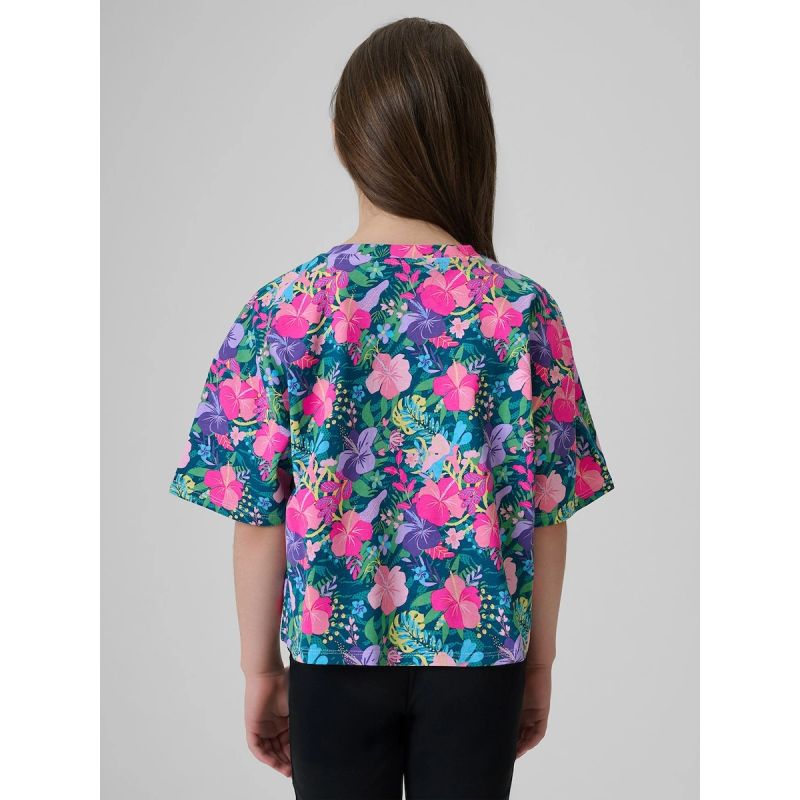 Girls' boxy T-shirt with print 4F 4FJRAW26TTSHF4243-90A