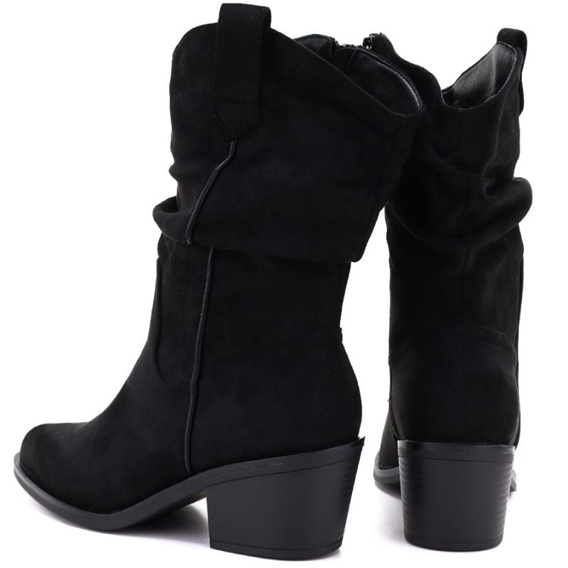 Women's ankle boots, ruffled cowboy boots, black, Vinceza HX27-16536