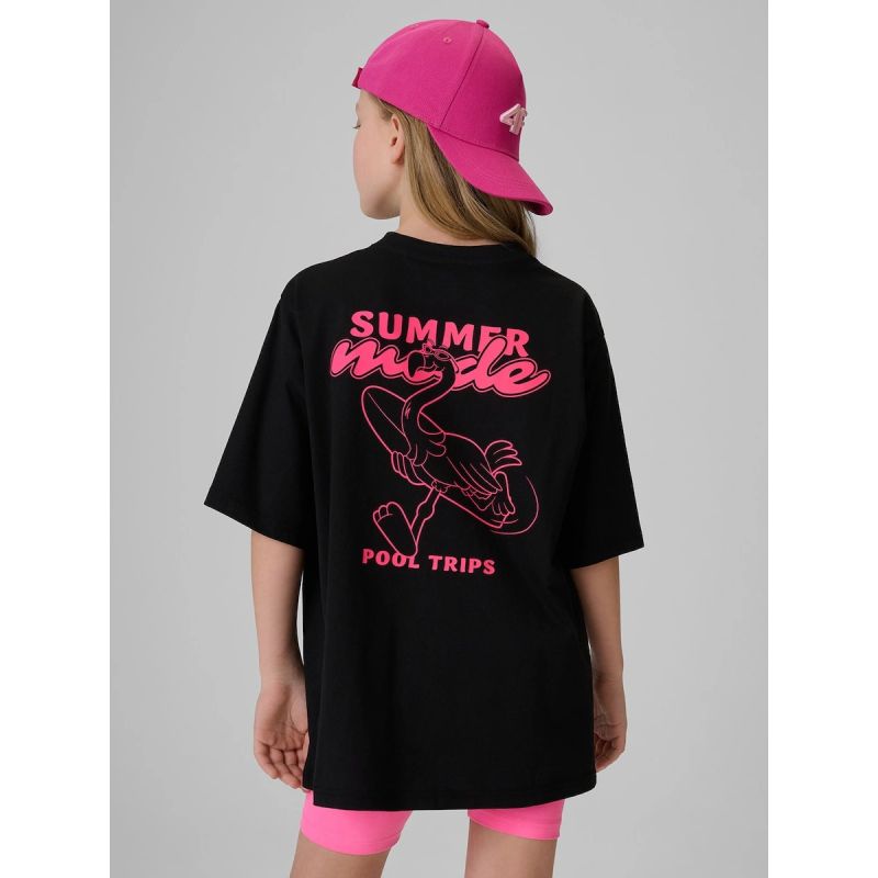 Girls' loose T-shirt with print 4F 4FJRSS26TTSHF3910-20S