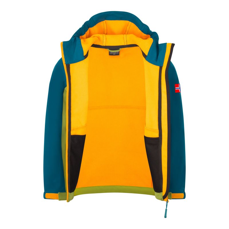 Trollkids Kristiansand Softshell Jacket pear green/lagoon green/Sunset in the Sahara (320-360)