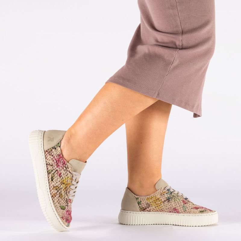 Women's openwork shoes with flowers, beige, Rieker N9919-91 Rieker