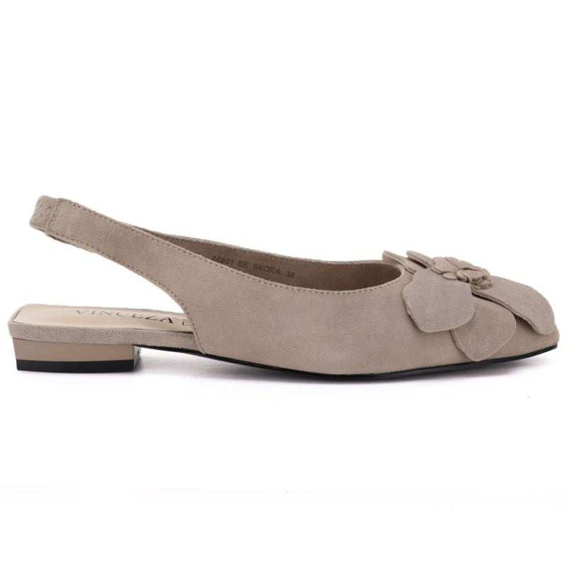 Women's leather sandals with a flower, beige, Vinceza 26-66951 Vinceza