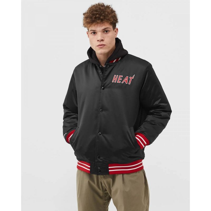 Mitchell & Ness NBA Heavyweight Satin Jacket Miami Heat M OJBF3413-MHEYYPPPBLCK Clothing , Jackets, vests , Men Your Sports Performance